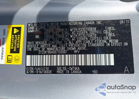 2013 Lexus Rx 350 из США, поврежденный, VIN 2T2ZK1BA4DC132067